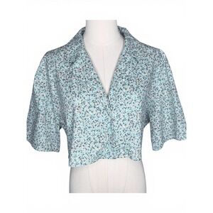 Toska Women Sage Green Ditsy Floral Cropped Tie Back Top Size Large